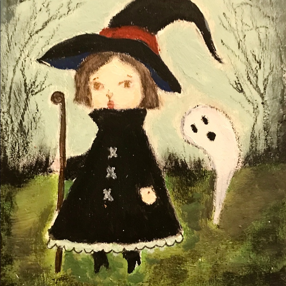 Original acrylic painting small 4.5”x3.5” wood